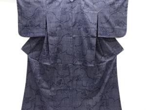 未使用品　重要無形文化財本場結城紬80亀甲　葉模様織り出し着物